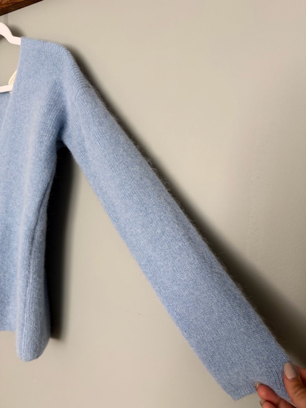 Sezane "Barry" Super Kid Mohair Baby Alpaca Light Blue V-Neck Cardigan Sweater - Picture 6 of 17
